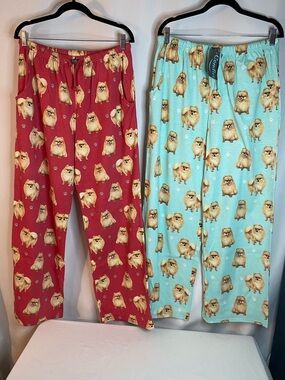 2 New Pairs Pomeranian Print Sleep/Lounge Pants, XL